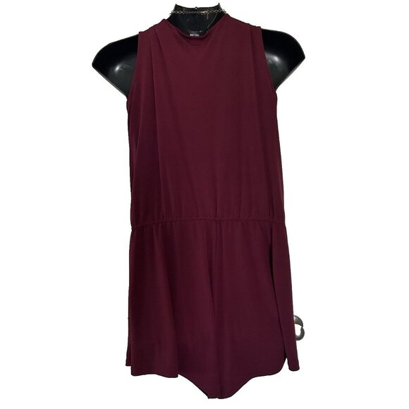 Ambiance Womens Shorts Size 2XL Burgundy Romper Sleeveless V-neck Zipper Closure - Picture 2 of 6